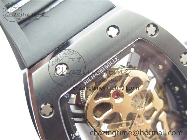 Youthful RM052 Skull Brushed Black Ceramic Real Tourbillon JBF 1:1 Best Edition RG Skull Dial on Black Rubber Strap 9406