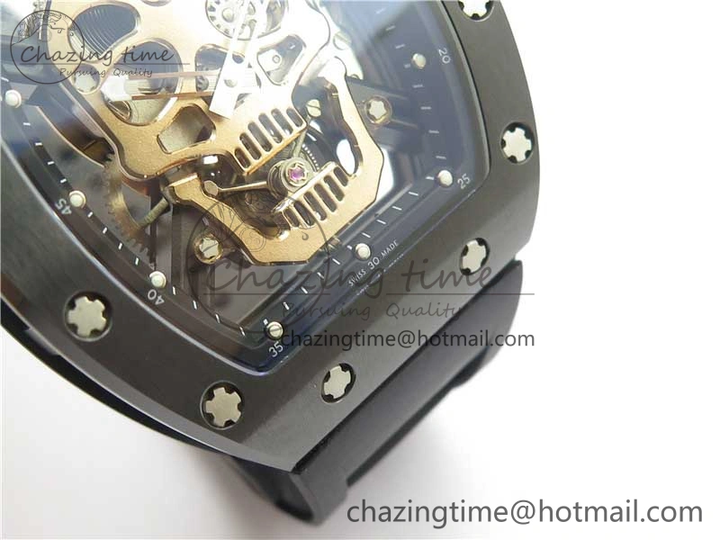 Youthful RM052 Skull Brushed Black Ceramic Real Tourbillon JBF 1:1 Best Edition RG Skull Dial on Black Rubber Strap 9406