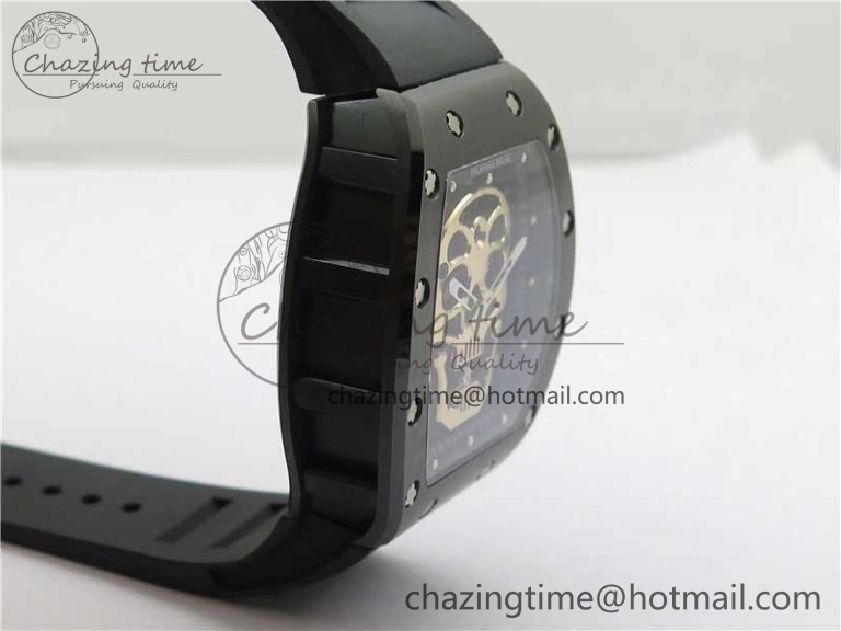 Youthful RM052 Skull Brushed Black Ceramic Real Tourbillon JBF 1:1 Best Edition RG Skull Dial on Black Rubber Strap 9406