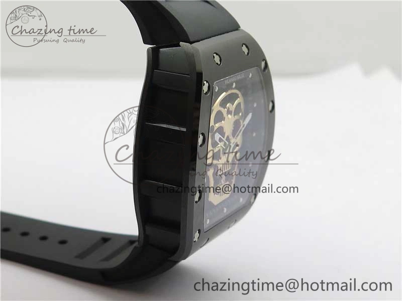 Youthful RM052 Skull Brushed Black Ceramic Real Tourbillon JBF 1:1 Best Edition RG Skull Dial on Black Rubber Strap 9406