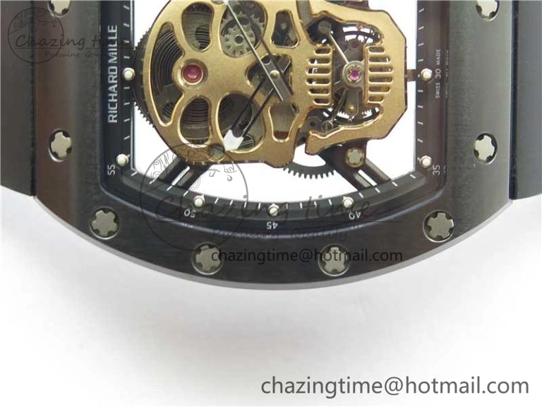 Youthful RM052 Skull Brushed Black Ceramic Real Tourbillon JBF 1:1 Best Edition RG Skull Dial on Black Rubber Strap 9406