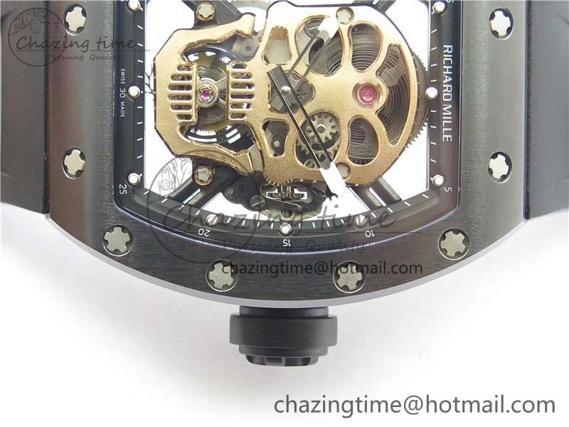 Youthful RM052 Skull Brushed Black Ceramic Real Tourbillon JBF 1:1 Best Edition RG Skull Dial on Black Rubber Strap 9406