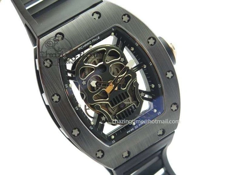 Reliable RM052 Skull Ceramic Black Inner Bezel Skeleton Dial On Black Rubber Strap MIYOTA8215 KVF 9574