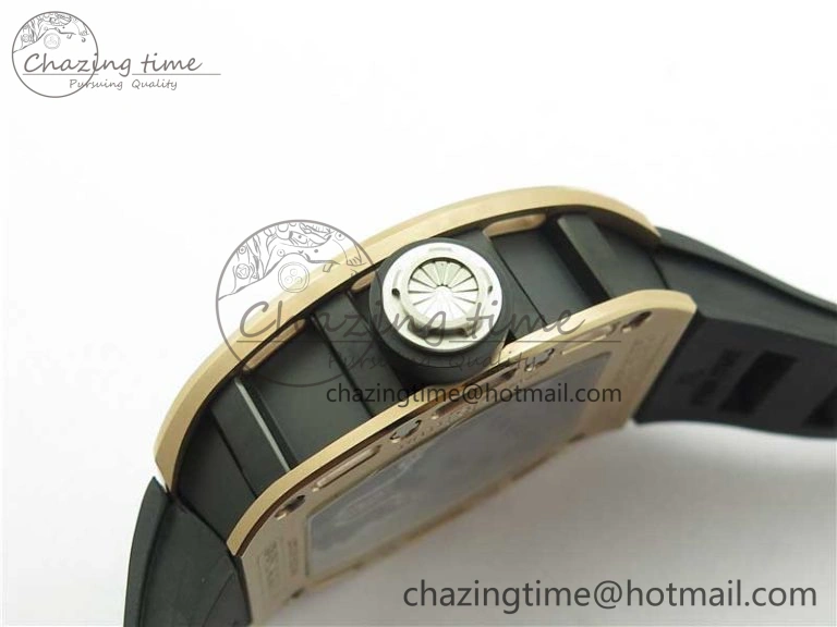 Packable RM052 Skull RG Real Tourbillon JBF 1:1 Best Edition Black Skull Dial on Black Rubber Strap 9405