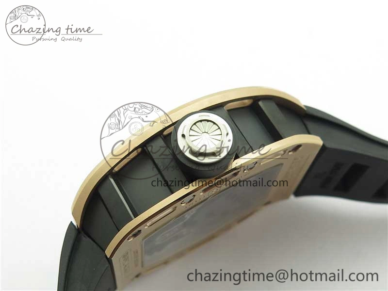 Packable RM052 Skull RG Real Tourbillon JBF 1:1 Best Edition Black Skull Dial on Black Rubber Strap 9405