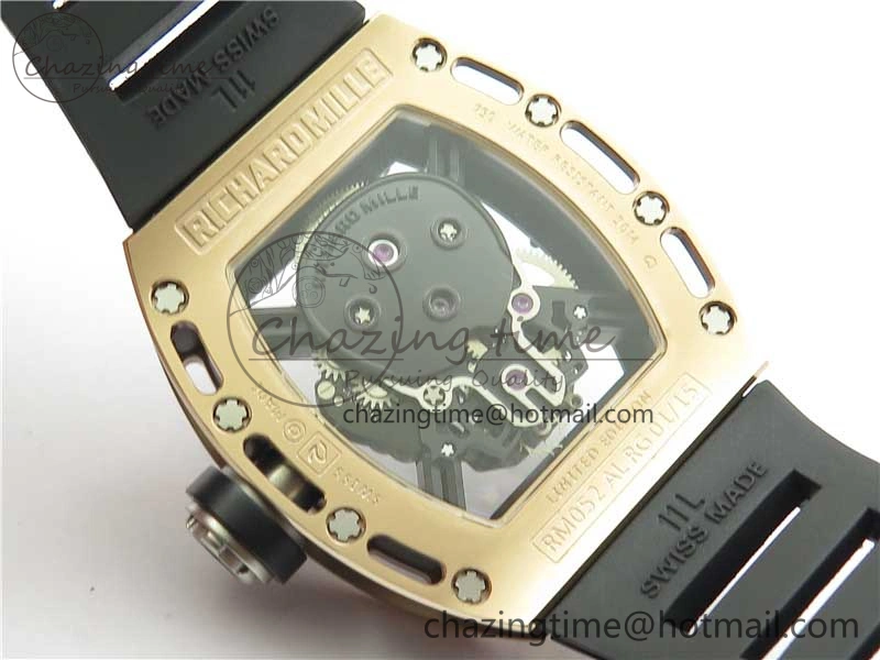 Packable RM052 Skull RG Real Tourbillon JBF 1:1 Best Edition Black Skull Dial on Black Rubber Strap 9405