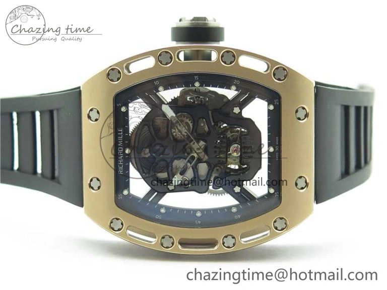 Packable RM052 Skull RG Real Tourbillon JBF 1:1 Best Edition Black Skull Dial on Black Rubber Strap 9405