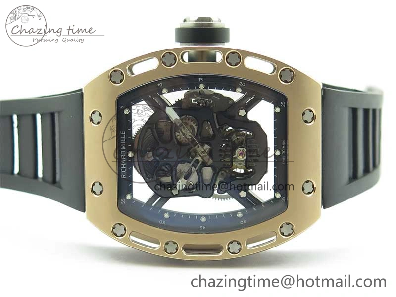 Packable RM052 Skull RG Real Tourbillon JBF 1:1 Best Edition Black Skull Dial on Black Rubber Strap 9405