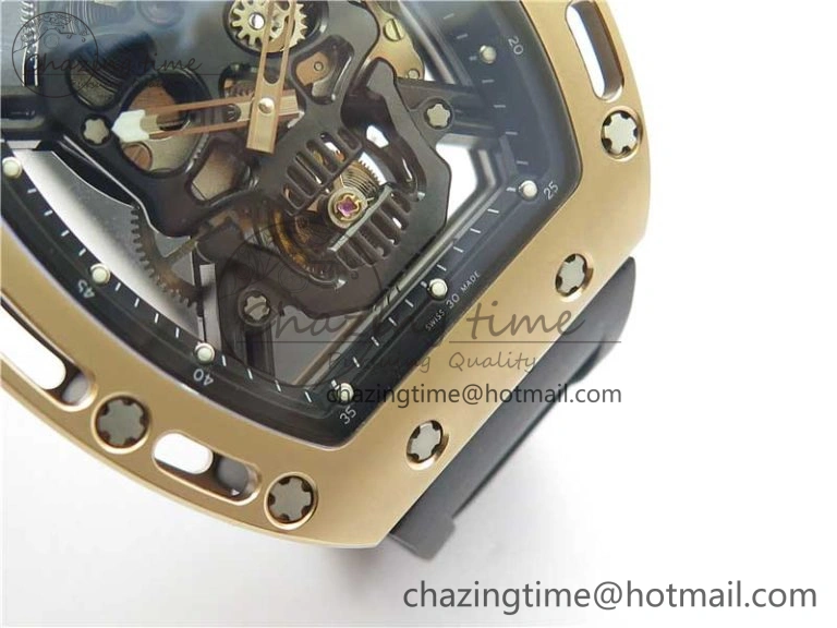Packable RM052 Skull RG Real Tourbillon JBF 1:1 Best Edition Black Skull Dial on Black Rubber Strap 9405