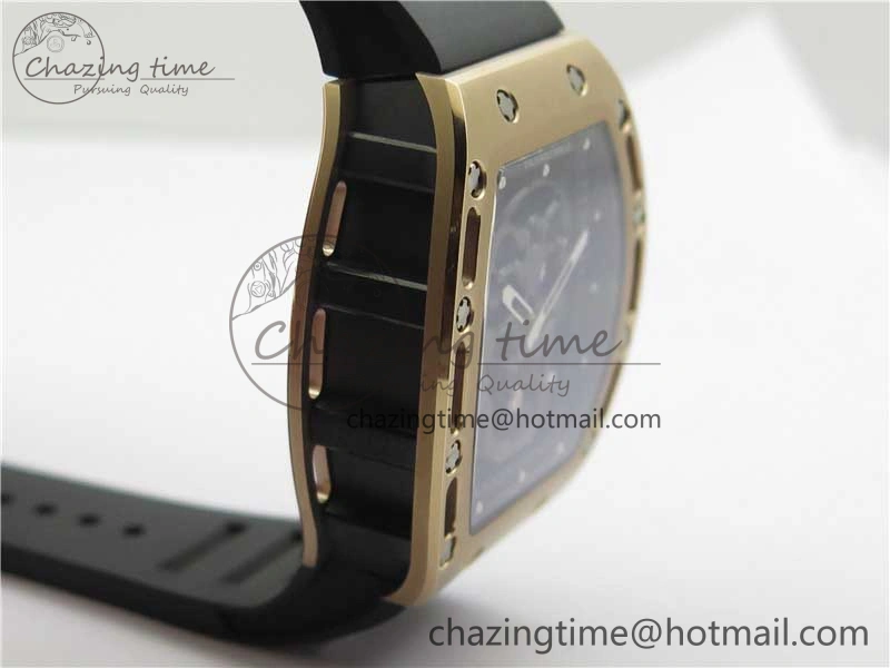 Packable RM052 Skull RG Real Tourbillon JBF 1:1 Best Edition Black Skull Dial on Black Rubber Strap 9405