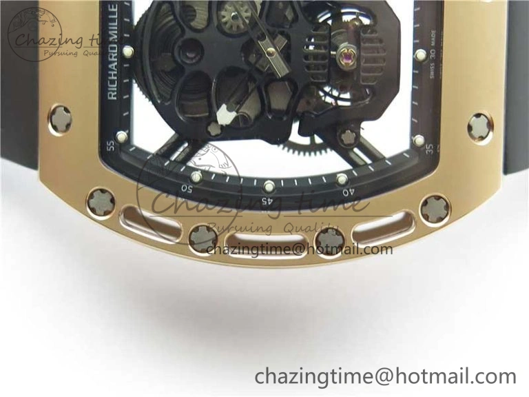 Packable RM052 Skull RG Real Tourbillon JBF 1:1 Best Edition Black Skull Dial on Black Rubber Strap 9405