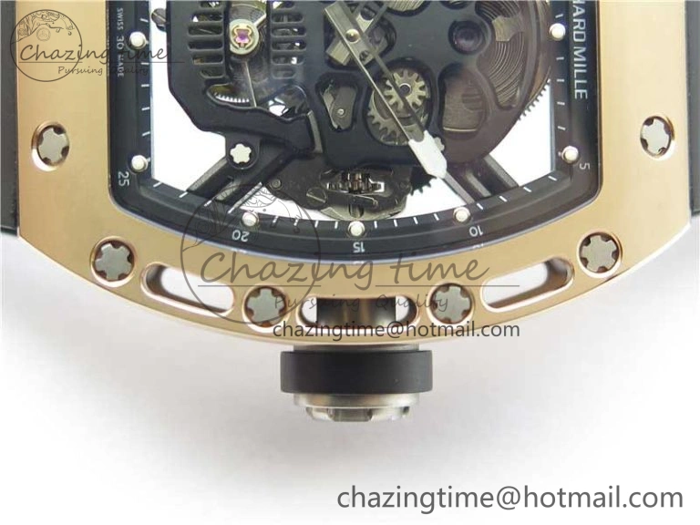 Packable RM052 Skull RG Real Tourbillon JBF 1:1 Best Edition Black Skull Dial on Black Rubber Strap 9405
