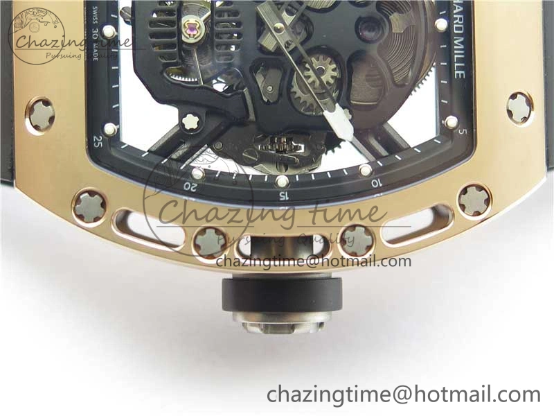 Packable RM052 Skull RG Real Tourbillon JBF 1:1 Best Edition Black Skull Dial on Black Rubber Strap 9405
