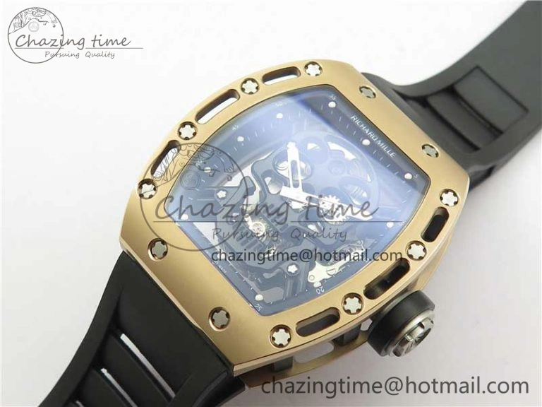Packable RM052 Skull RG Real Tourbillon JBF 1:1 Best Edition Black Skull Dial on Black Rubber Strap 9405