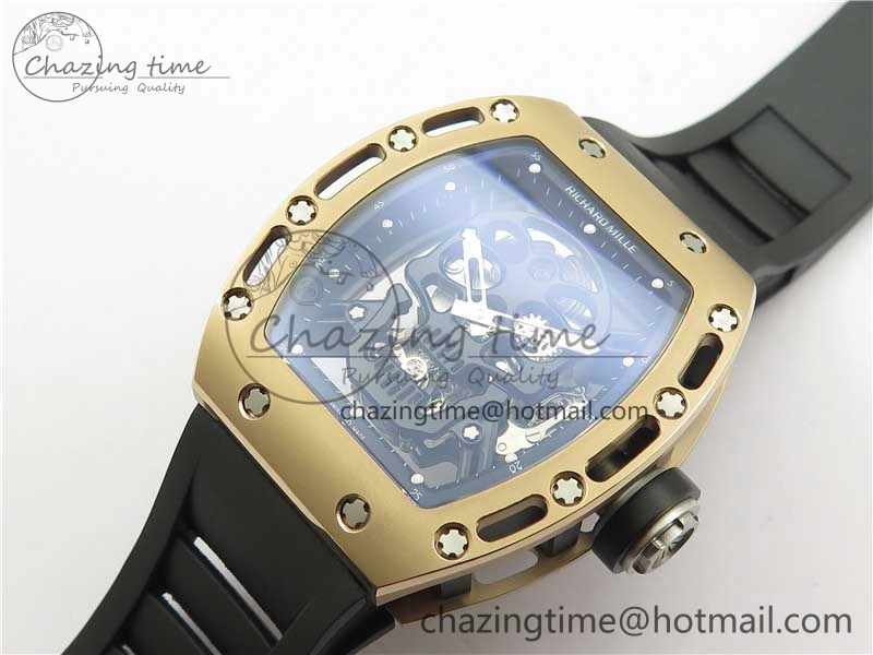 Packable RM052 Skull RG Real Tourbillon JBF 1:1 Best Edition Black Skull Dial on Black Rubber Strap 9405