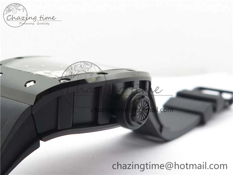 WrinkleFree RM052 Skull Sandblasted Black Ceramic Real Tourbillon JBF 1:1 Best Edition RG Skull Dial on Black Rubber Strap 9402