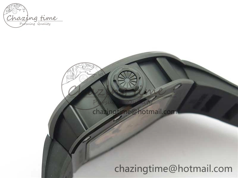 WrinkleFree RM052 Skull Sandblasted Black Ceramic Real Tourbillon JBF 1:1 Best Edition RG Skull Dial on Black Rubber Strap 9402