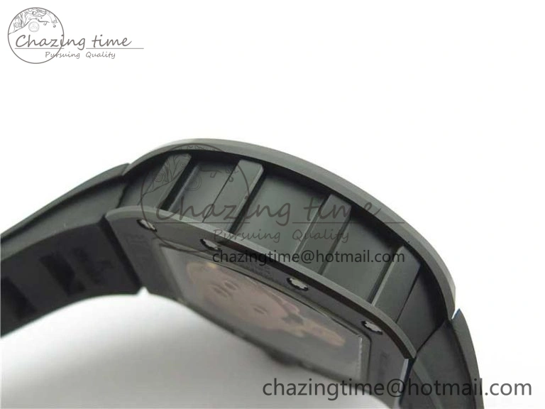 WrinkleFree RM052 Skull Sandblasted Black Ceramic Real Tourbillon JBF 1:1 Best Edition RG Skull Dial on Black Rubber Strap 9402