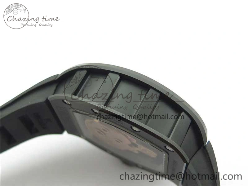WrinkleFree RM052 Skull Sandblasted Black Ceramic Real Tourbillon JBF 1:1 Best Edition RG Skull Dial on Black Rubber Strap 9402