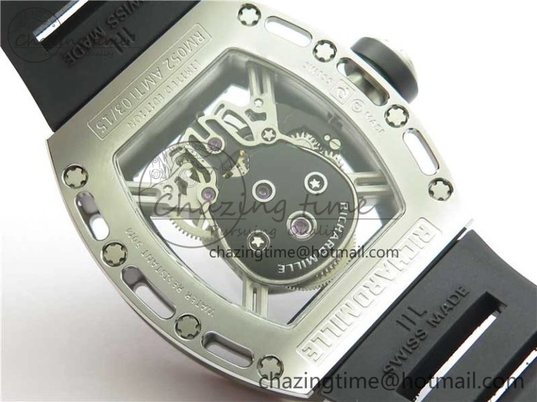 RM052 Skull Titanium Real Tourbillon JBF 1:1 Best Edition Skull Dial on Black Rubber Strap Thermal 9403