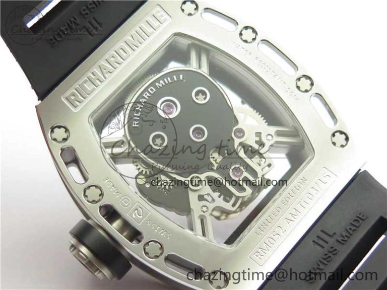RM052 Skull Titanium Real Tourbillon JBF 1:1 Best Edition Skull Dial on Black Rubber Strap Thermal 9403