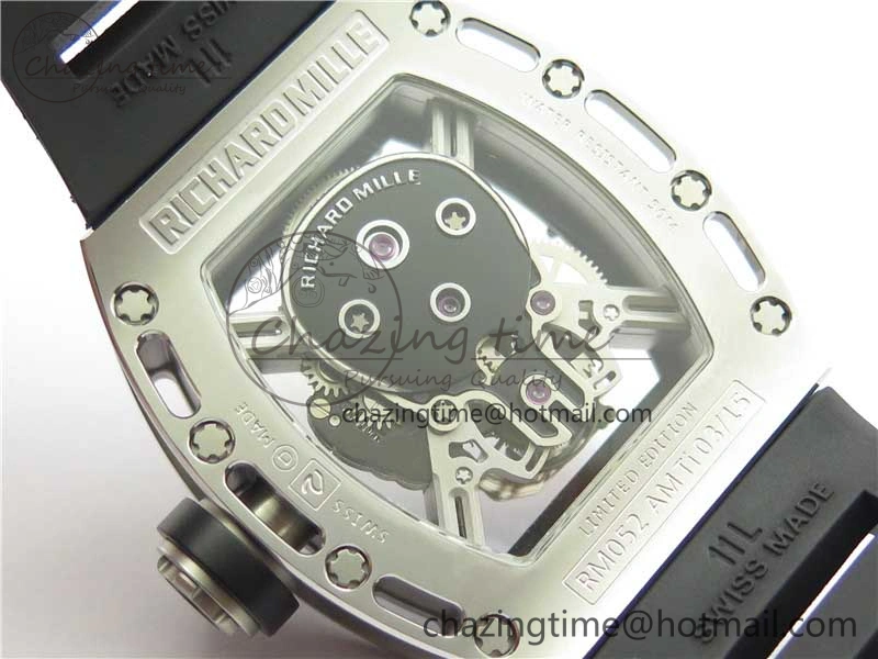 RM052 Skull Titanium Real Tourbillon JBF 1:1 Best Edition Skull Dial on Black Rubber Strap Thermal 9403