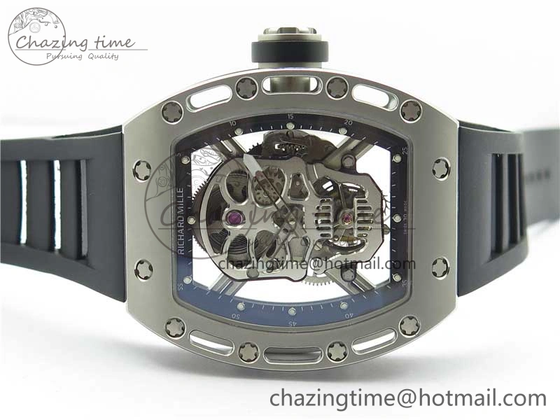 RM052 Skull Titanium Real Tourbillon JBF 1:1 Best Edition Skull Dial on Black Rubber Strap Thermal 9403