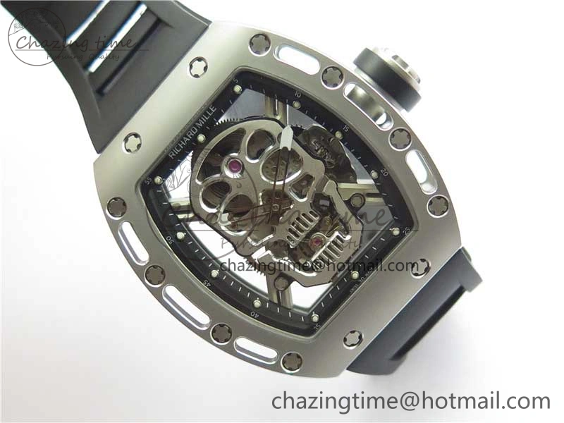RM052 Skull Titanium Real Tourbillon JBF 1:1 Best Edition Skull Dial on Black Rubber Strap Thermal 9403