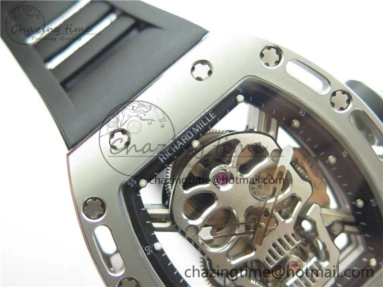 RM052 Skull Titanium Real Tourbillon JBF 1:1 Best Edition Skull Dial on Black Rubber Strap Thermal 9403