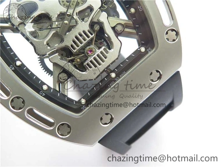 RM052 Skull Titanium Real Tourbillon JBF 1:1 Best Edition Skull Dial on Black Rubber Strap Thermal 9403