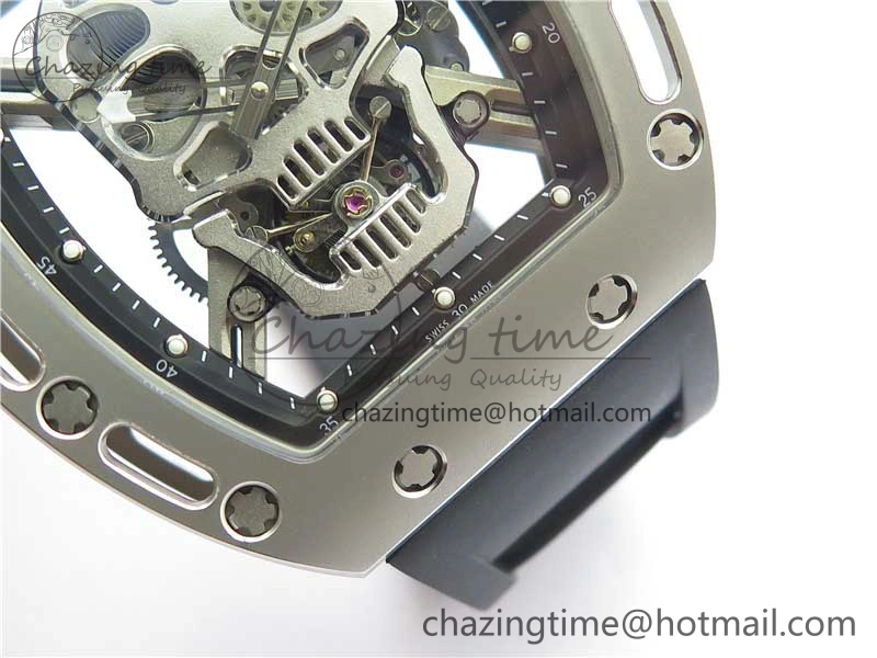 RM052 Skull Titanium Real Tourbillon JBF 1:1 Best Edition Skull Dial on Black Rubber Strap Thermal 9403