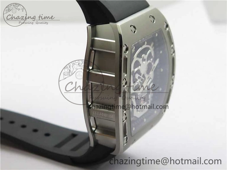 RM052 Skull Titanium Real Tourbillon JBF 1:1 Best Edition Skull Dial on Black Rubber Strap Thermal 9403