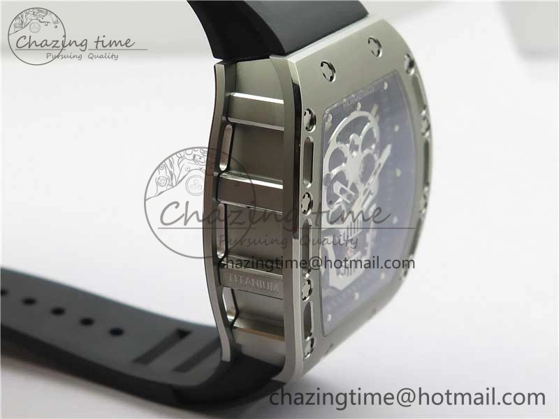 RM052 Skull Titanium Real Tourbillon JBF 1:1 Best Edition Skull Dial on Black Rubber Strap Thermal 9403