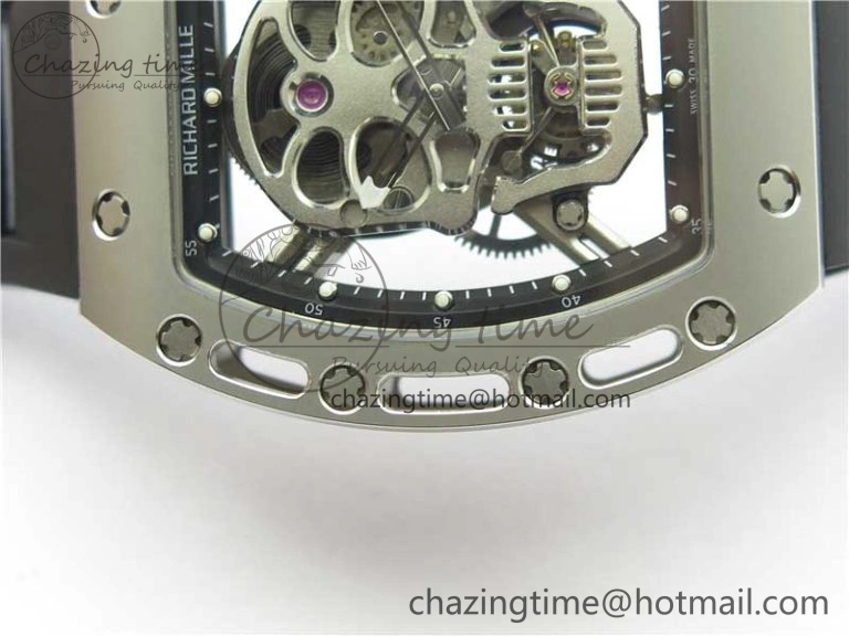 RM052 Skull Titanium Real Tourbillon JBF 1:1 Best Edition Skull Dial on Black Rubber Strap Thermal 9403