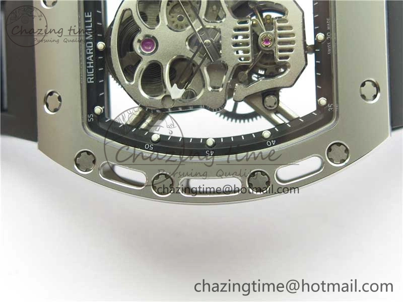 RM052 Skull Titanium Real Tourbillon JBF 1:1 Best Edition Skull Dial on Black Rubber Strap Thermal 9403