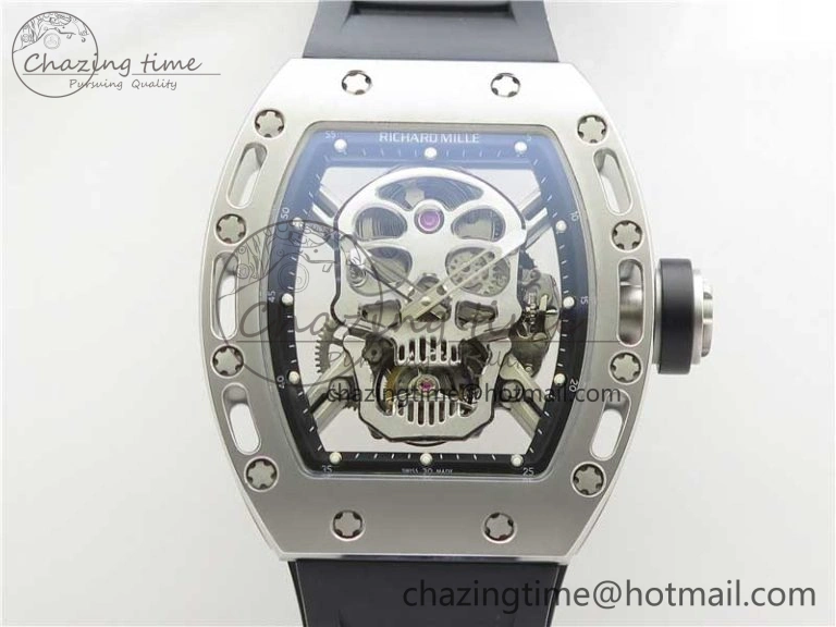 RM052 Skull Titanium Real Tourbillon JBF 1:1 Best Edition Skull Dial on Black Rubber Strap Thermal 9403