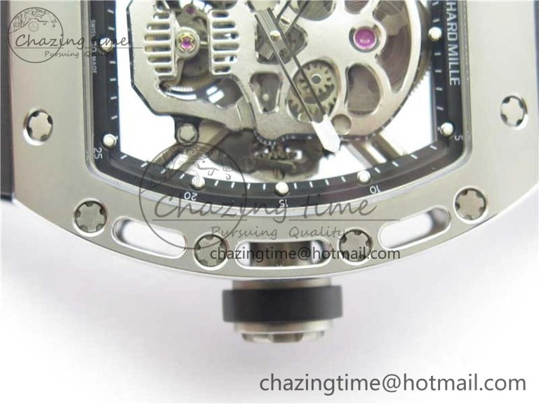 RM052 Skull Titanium Real Tourbillon JBF 1:1 Best Edition Skull Dial on Black Rubber Strap Thermal 9403