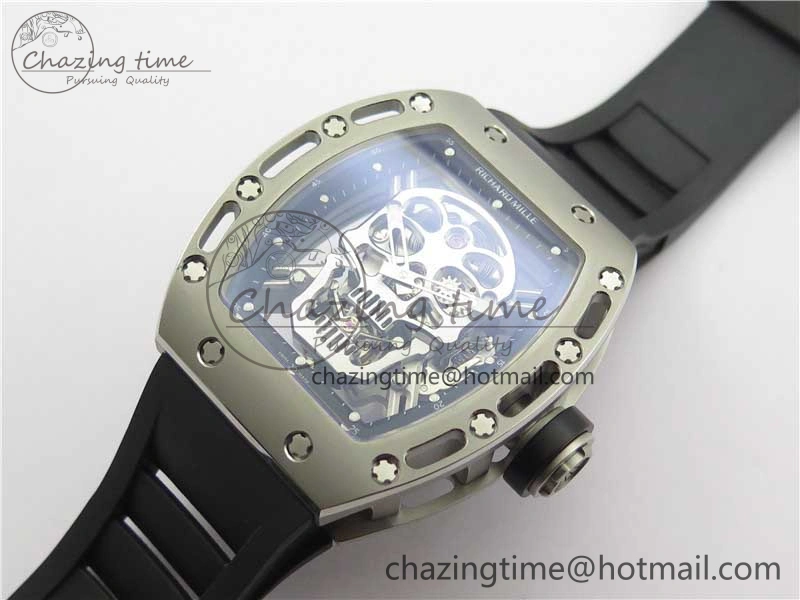 RM052 Skull Titanium Real Tourbillon JBF 1:1 Best Edition Skull Dial on Black Rubber Strap Thermal 9403
