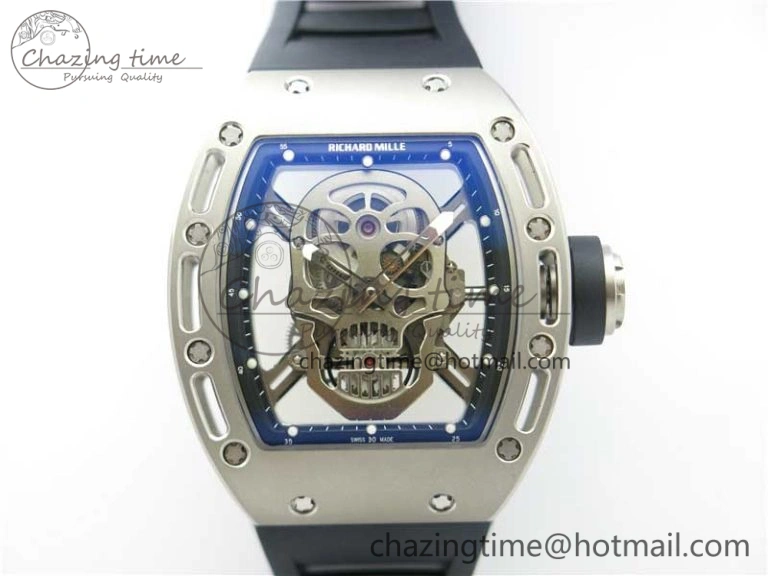 Cozy RM052 Skull Titanium ZF 1:1 Best Edition Skeleton Dial on Black Rubber Strap NH05A 9445