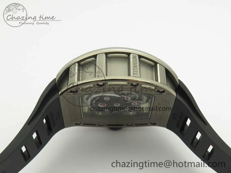 Casual RM052 Titanium Real Tourbillon EURF Best Edition Skeleton Skull Dial on Black Rubber Strap 9459