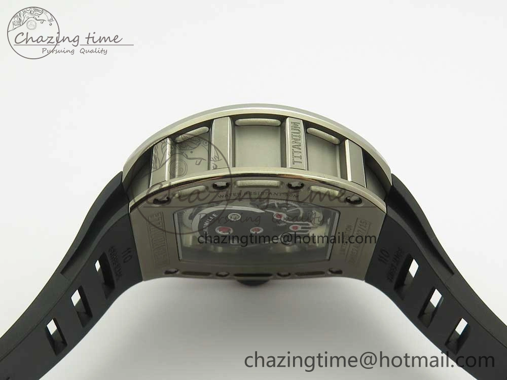 Casual RM052 Titanium Real Tourbillon EURF Best Edition Skeleton Skull Dial on Black Rubber Strap 9459