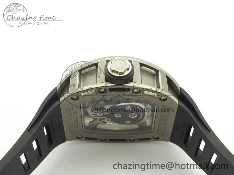 Casual RM052 Titanium Real Tourbillon EURF Best Edition Skeleton Skull Dial on Black Rubber Strap 9459