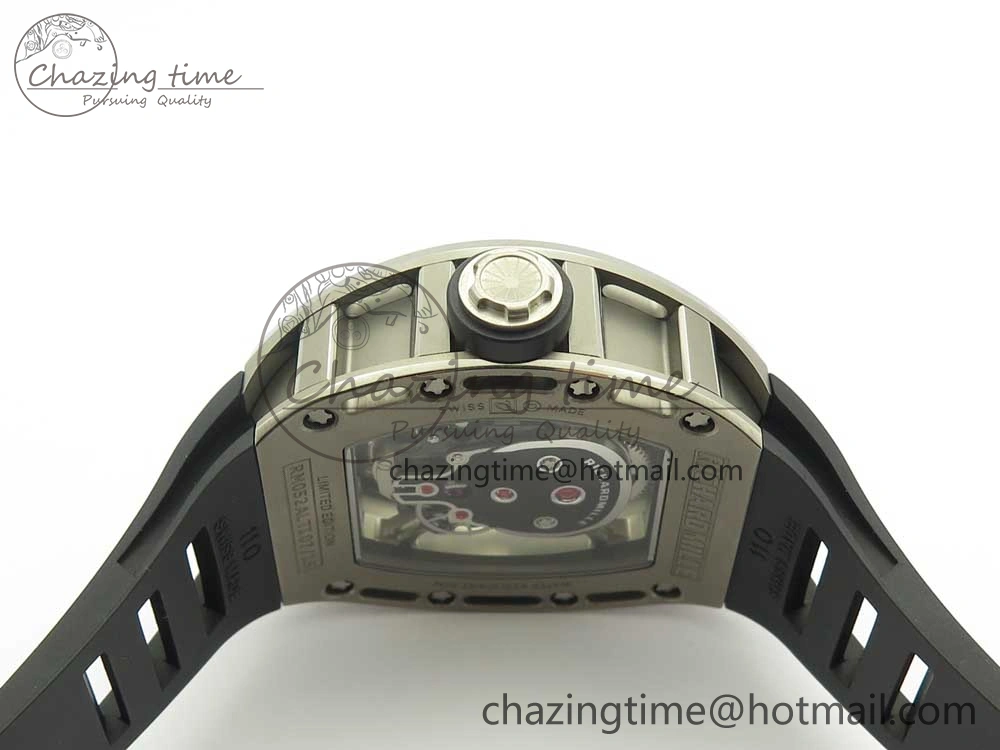 Casual RM052 Titanium Real Tourbillon EURF Best Edition Skeleton Skull Dial on Black Rubber Strap 9459
