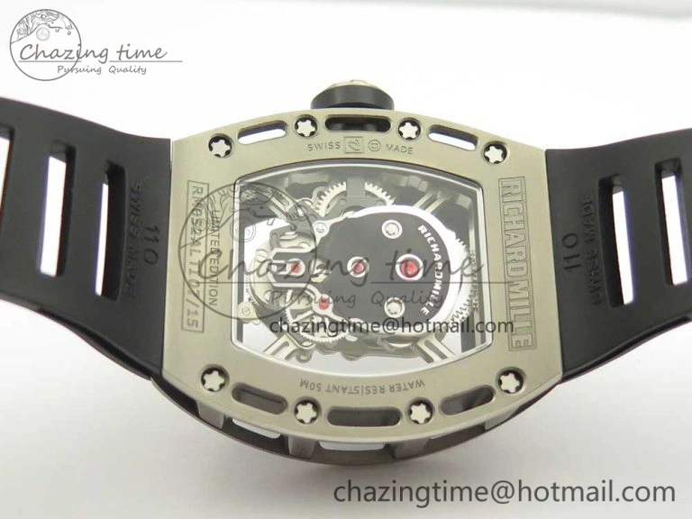 Casual RM052 Titanium Real Tourbillon EURF Best Edition Skeleton Skull Dial on Black Rubber Strap 9459