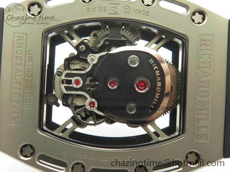 Casual RM052 Titanium Real Tourbillon EURF Best Edition Skeleton Skull Dial on Black Rubber Strap 9459