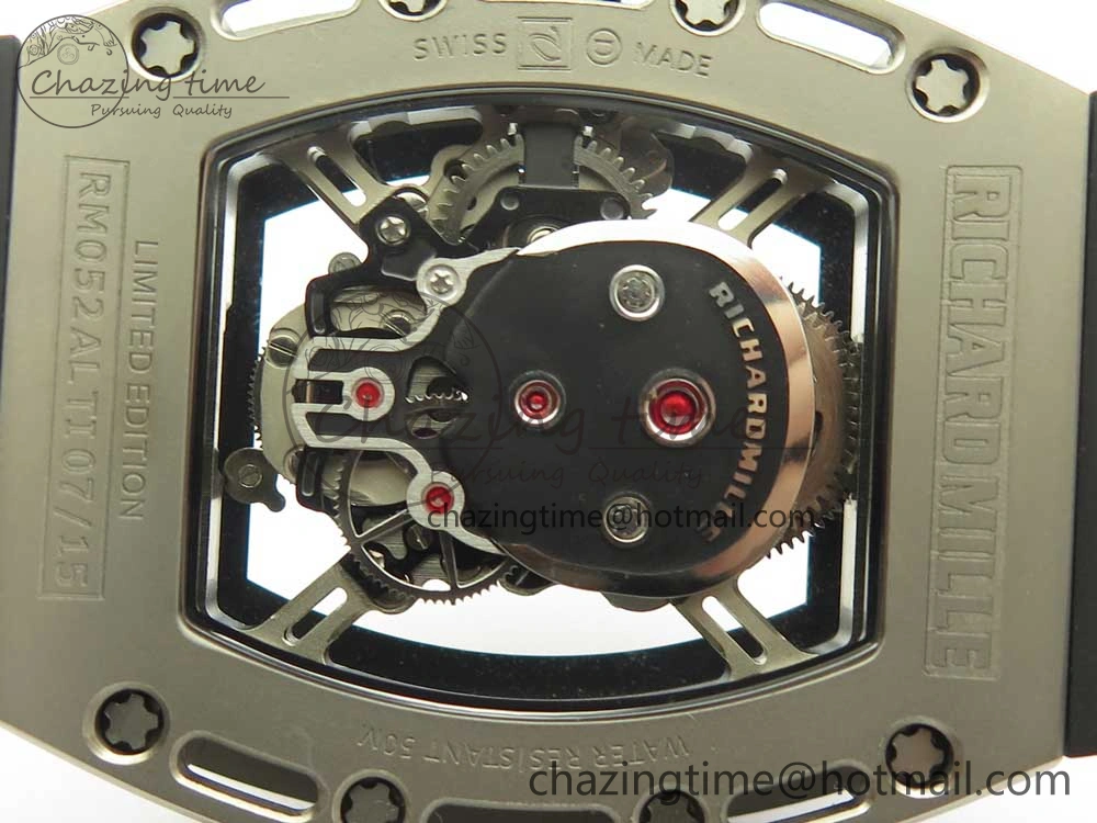 Casual RM052 Titanium Real Tourbillon EURF Best Edition Skeleton Skull Dial on Black Rubber Strap 9459