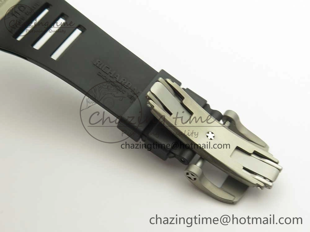 Casual RM052 Titanium Real Tourbillon EURF Best Edition Skeleton Skull Dial on Black Rubber Strap 9459