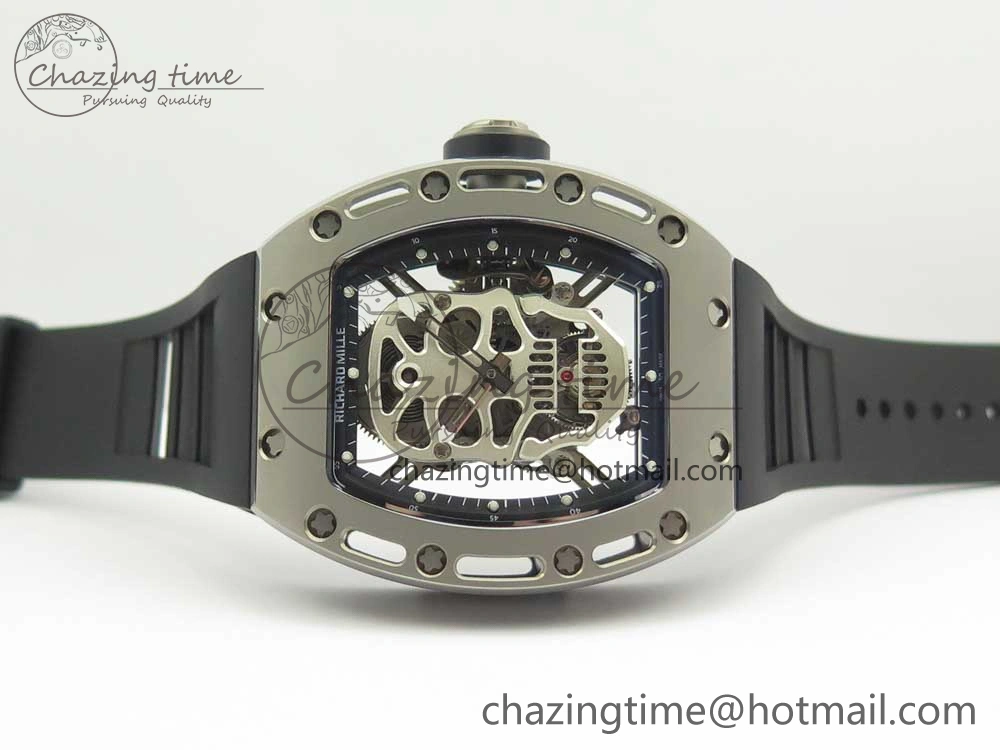 Casual RM052 Titanium Real Tourbillon EURF Best Edition Skeleton Skull Dial on Black Rubber Strap 9459