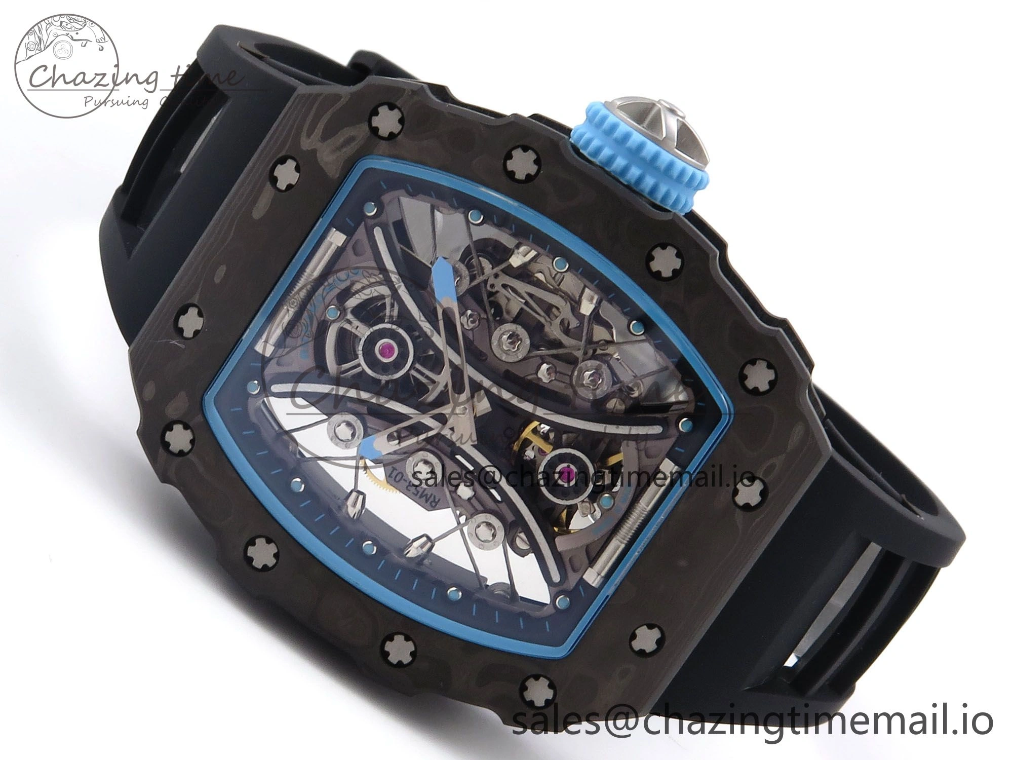 Elegant RM053-01 Real Forge Carbon JBF Best Edition Skeleton Dial on Black Rubber Strap Asian Movement 9256