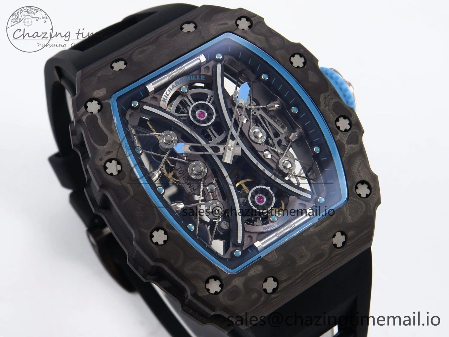 Elegant RM053-01 Real Forge Carbon JBF Best Edition Skeleton Dial on Black Rubber Strap Asian Movement 9256